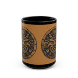 Mayan Jaguar Deity Woodcut Style Black Mug