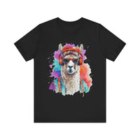 Hippie Llama in Sunglasses Watercolor Style Unisex T-Shirt