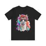 Hippie Llama in Sunglasses Watercolor Style Unisex T-Shirt