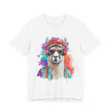 Hippie Llama in Sunglasses Watercolor Style Unisex T-Shirt