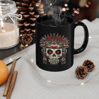 Pixel Art Aztec Skull Totem Black Mug