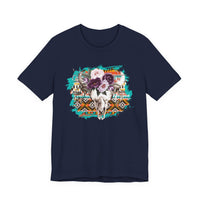 Aztec Floral Cow Skull on Turquoise Pattern Unisex T-Shirt