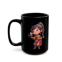 Chibi Inca Girl with Baby Condor Black Mug