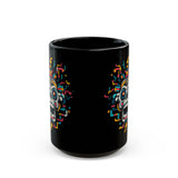 Funny Aztec Skull with Neon Circuits Black Mug