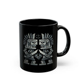 Obsidian Blade Warriors Aztec Glyph Style Black Mug