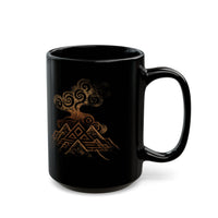Tribal Volcano with Smoke Spirals Glyph Style Black Mug