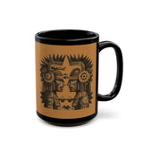 Mirrored Aztec Warriors in Glyph Style Black Mug