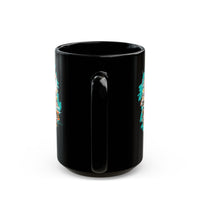 Aztec Floral Cow Skull on Turquoise Pattern Black Mug