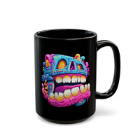 Chunky Neon Mayan Skull Graffiti Style Black Mug