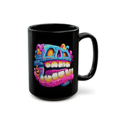 Chunky Neon Mayan Skull Graffiti Style Black Mug