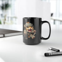 Chibi Mayan Jaguar Warrior with Tribal Shield Black Mug