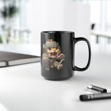 Chibi Mayan Jaguar Warrior with Tribal Shield Black Mug