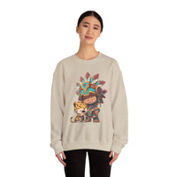 Chibi Aztec Warrior and Jaguar Cub Cartoon Unisex Sweatshirt