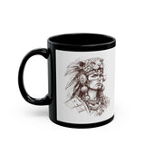 Aztec Warrior Woman Jaguar Spirit Sketch Black Mug