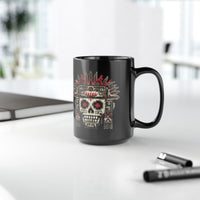 Pixel Art Aztec Skull Totem Black Mug