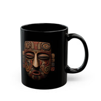 Ancient Andean Tribal Mask Stylized Face Black Mug