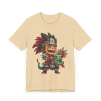 Chibi Aztec Warrior with Baby Quetzalcoatl Serpent Unisex T-Shirt