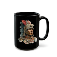 Inca Warrior Watercolor Art and Tribal Pattern Black Mug