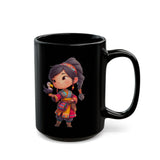 Chibi Inca Girl with Baby Condor Black Mug