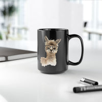 Cute Alpaca With Glasses Watercolor Illustration Black Mug
