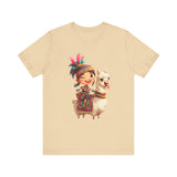 Playful Inca Girl and Llama Cartoon Unisex T-Shirt