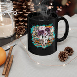Aztec Floral Cow Skull on Turquoise Pattern Black Mug