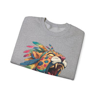 Comic Style Jaguar Mask with Rainbow Feathers Unisex Sweatshirt