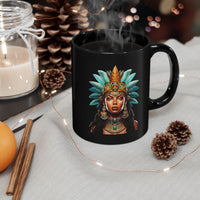 Aztec Royal Warrior Queen Portrait Illustration Black Mug