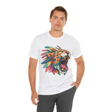 Comic Style Jaguar Mask with Rainbow Feathers Unisex T-Shirt