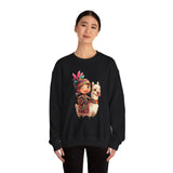 Playful Inca Girl and Llama Cartoon Unisex Sweatshirt