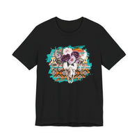 Aztec Floral Cow Skull on Turquoise Pattern Unisex T-Shirt