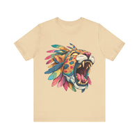 Comic Style Jaguar Mask with Rainbow Feathers Unisex T-Shirt