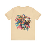 Comic Style Jaguar Mask with Rainbow Feathers Unisex T-Shirt