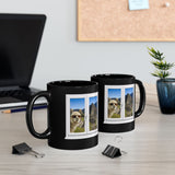 Funny Llama at the Window with Machu Picchu View Black Mug