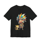 Aztec Chibi Girl with Jaguar Cub Warrior Culture Unisex T-Shirt