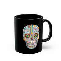 Neon Circuit Aztec Skull Cartoon Style Black Mug