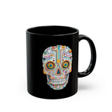 Neon Circuit Aztec Skull Cartoon Style Black Mug