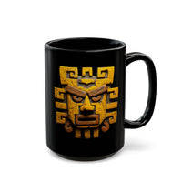 Ancient Andean Warrior Mask Golden Glyph Style Black Mug