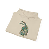 A Turquoise and Gold Mayan Warrior Face Unisex Hoodie