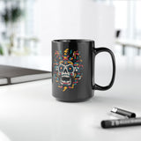 Funny Aztec Skull with Neon Circuits Black Mug