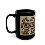Twin Tribal Harmony Glyph Symmetrical Design Black Mug