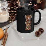 Stacked Tribal Totem Symbols Geometric Faces Black Mug