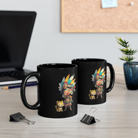 Aztec Chibi Girl with Jaguar Cub Warrior Culture Black Mug