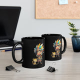Aztec Chibi Girl with Jaguar Cub Warrior Culture Black Mug