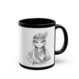 Inca Warrior Girl Fierce Heritage Ink Art Black Mug