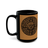 Sacred Aztec Calendar Face Black Mug