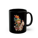 Chibi Inca Warrior Riding Llama Cartoon Black Mug