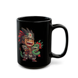 Chibi Aztec Warrior with Baby Quetzalcoatl Serpent Black Mug
