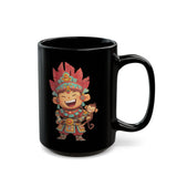 Chibi Maya Warrior and Sacred Monkey Black Mug