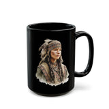 Inca Warrior Woman with Feathered Headdress Watercolor Black Mug